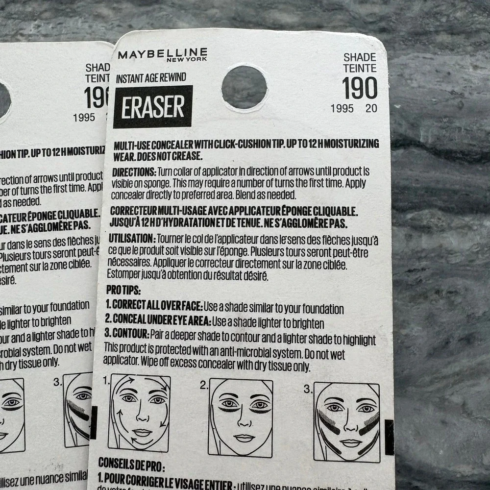 Maybelline Instant Age Rewind Eraser Multi-Use Concealer Shade 190 2-Pack 0.2oz